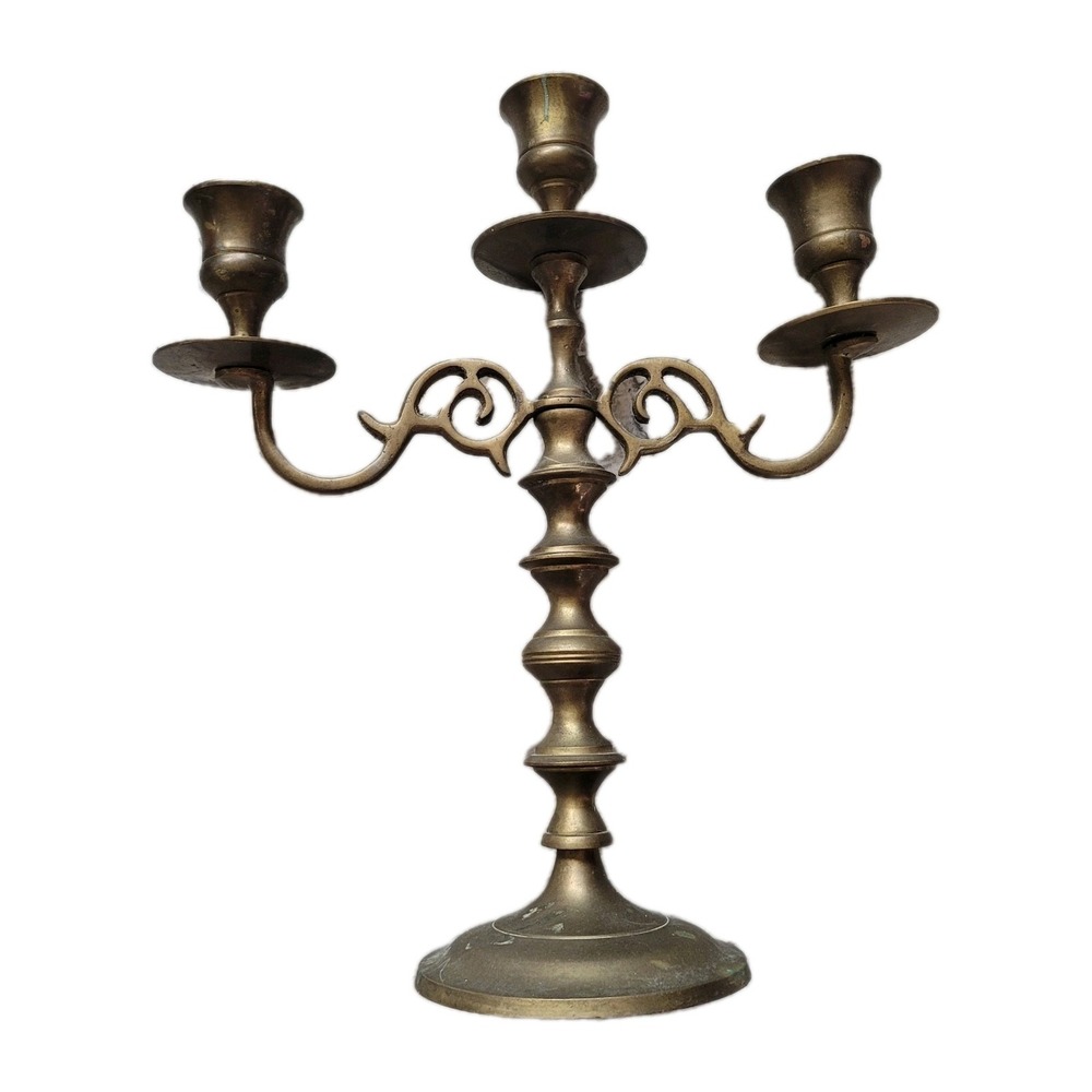 Ornate Vintage Brass Triple Candle Holder | French Country Victorian Decor